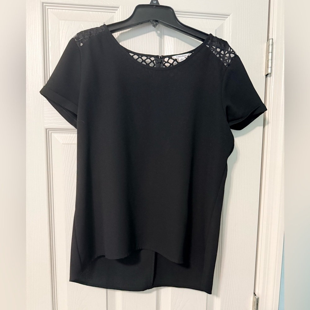 Calvin Klein Like New Black Blouse with Lace Detail